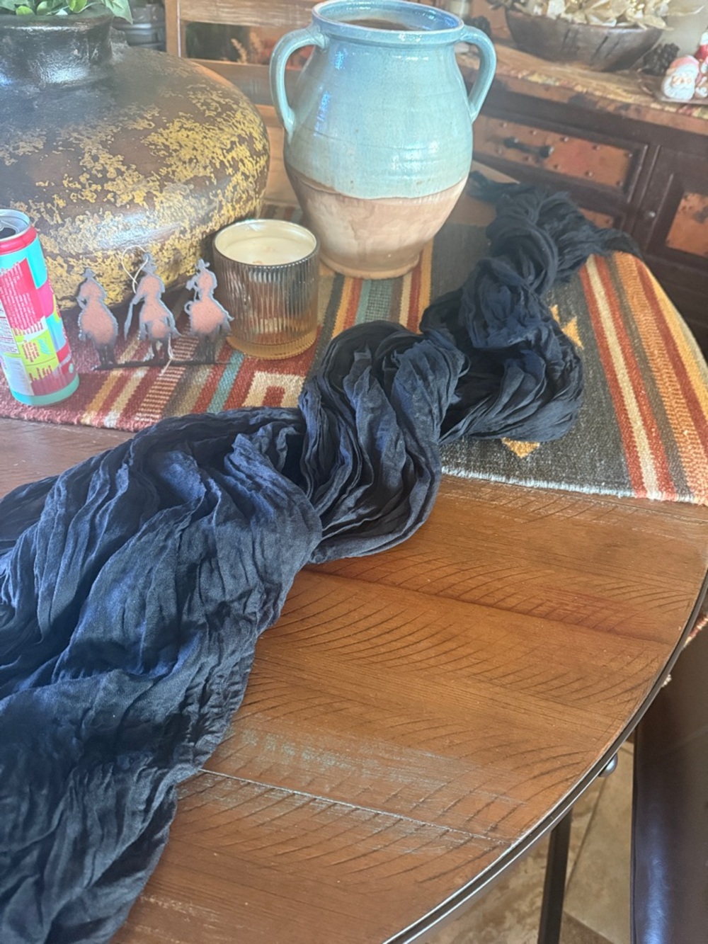 Crinkled Black Table Runner - Picture 2 of 5